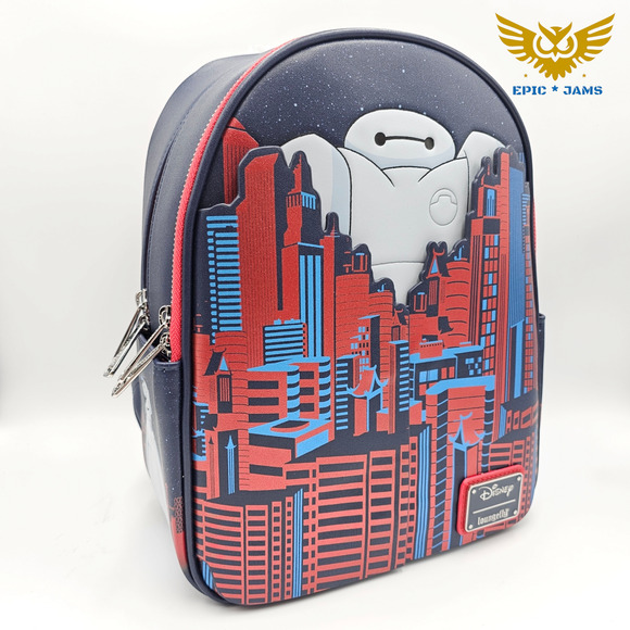 Loungefly Disney Big Hero 6 Baymax City Blue Red Mini Backpack Bag New - Picture 2 of 9